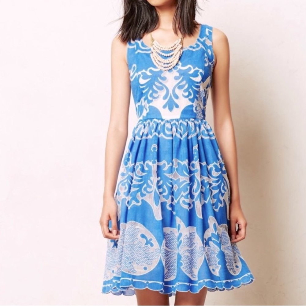 Blue and White Sleeveless Dress